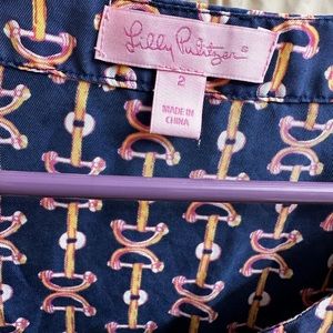 LILLY PULITZER 100% Silk Equestrian Horse Bit Print Ruffle Babydoll Dress! Sz 2